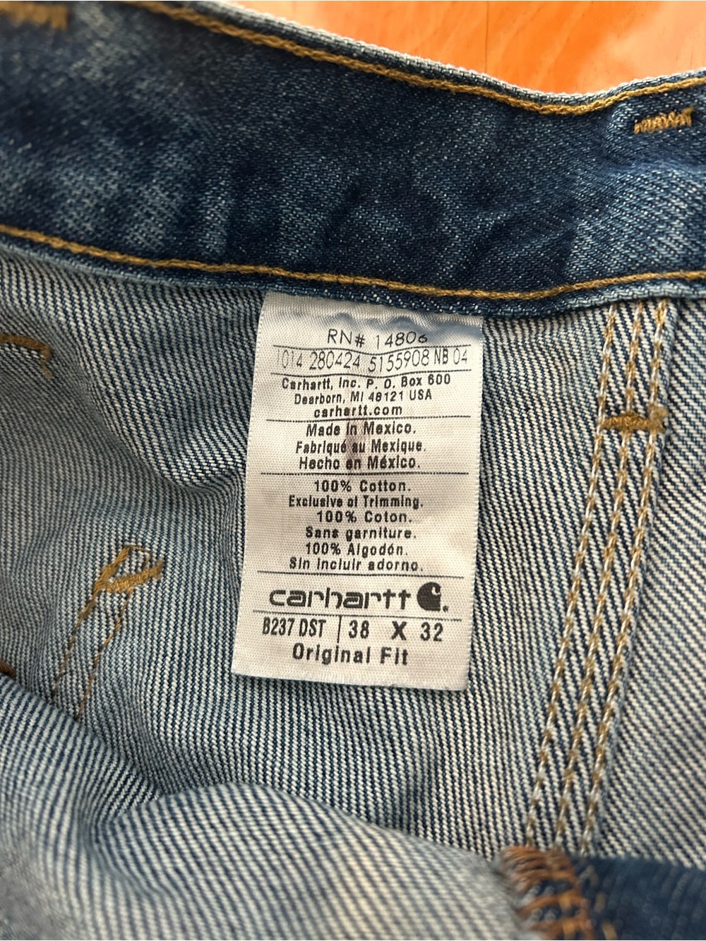 Carhartt Men's Dark Blue Jeans - B237 DST 38x32 - Picture 4 of 9